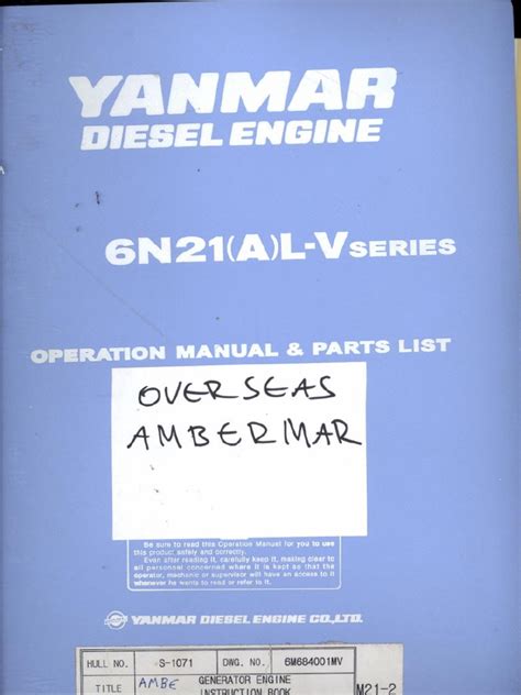 yanmar diesel engine 6n21 a lv tightening torque